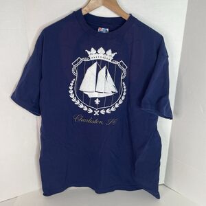 Vintage Charleston South Carolina Graphic T Shirt, XL, Dark Blue, Hanes Beefy T
